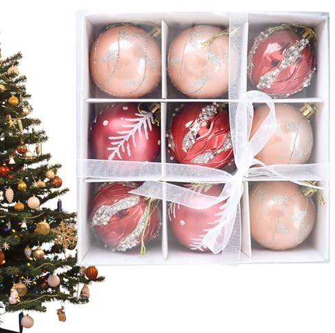 Aznever Christbaumkugeln Rot,6cm 8cm handbemalte Weihnachtskugeln | Bemalte Weihnachtskugel als Massenwanddekoration