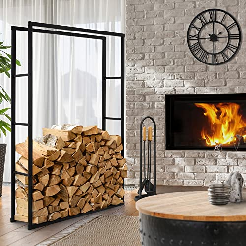 ML-Design Porte Bûches de Cheminée, 100x25x150cm, Noir, Métallique, en Acier Revêtue par Poudre, Intérieur/Extérieur, Support pour Bois de Chauffage, Étagère Rangement Aide à l'Empilage Bois de Poêle