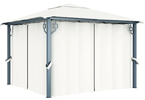 AUVYI Gartenpavillion Pavillon Winterfest Festival Pavillon mit Vorhängen 300x300 cm Creme Aluminium Garten Zelt Pavillon für Gartenpartys und Outdoor-Aktivitäten
