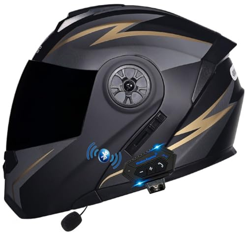 ACLFFSHOP Klapphelm mit Bluetooth, Integriert Motorradhelm mit Doppelvisier, ECE Zertifiziert Integralhelm, mit Eingebautem Mikrofon für Automatische Reaktion, für Erwachsene Frauen Männer