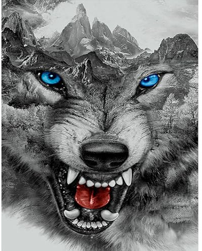 DCIDBEI Square Diamond Painting Wolf Landschaft Berge Wölfe 40x50cm | Diamond Painting Quadratische Steine Tiere Malen nach Zahlen Eckig Berge Landschaften Diamant Painting Set Erwachsene Wolf