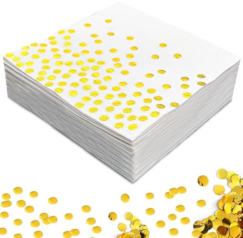 Servetter guldprickar, 60 stycken gyllene foiled pappersservetter, 2-lagers vit servett med gyllene prickar, pappersservetter för dekoration, fest, födelsedag, bröllop och helgdagsfest 33 x 33 cm