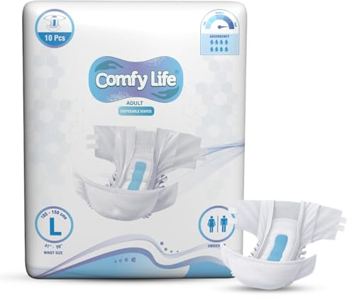 Comfy Life Slip-on Pads Adult Incontinence Diapers with Fixation Tapes 10 Pack Ultra Absorption Slip Nappies Faecal and Urinary Overnight Protection (L, 10, Count)
