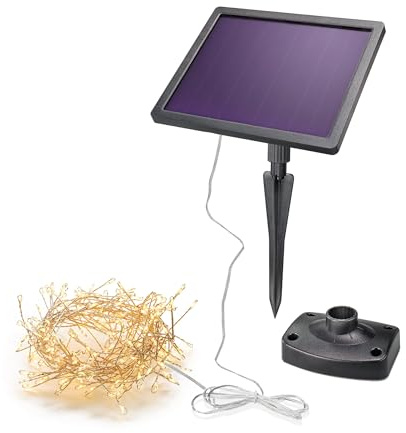 Esotec Solar Lichterkette Outdoor Cluster Weihnachtsdeko warmweiß 102581 | Solar Cluster Lichterkette 200 LEDs, 2800K warmweiß, bis 10Std, Dauer-/Blinklicht, 5,7m Gesamtlänge, 2Wp amorph, LiFePO4 Akku
