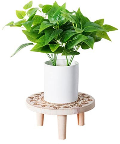 Obelunrp Supporto per piante in legno, riser per pianta rotonda da 8,7x3,9 pollici, sgabello decorativo a pianta piccola, scaffale di fiori per piante da esterno interno