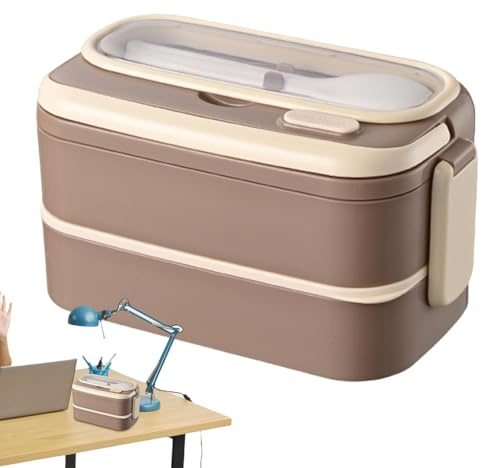 Lnhgh térmica portátil para niños, aislada - Ensaladera de acero inoxidable de doble capa con cubiertos - Recipiente portátil para preparar comidas con compartimento para