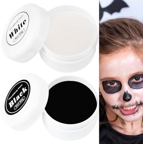 OIGWBPH 2 pcs Pittura per Viso Durevole,Body Painting Impermeabile per Trucco Halloween,Carnevale,Feste,Non Tossico,Trucco Bianco(50g) e Nero(50g) Viso,