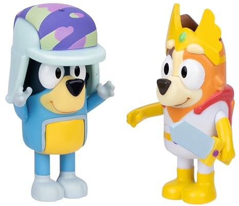 Bluey Figure 2-pack - sagopaket, 6,35 cm (2,5 tum) figurer av Chili i hennes superhjälte-kostym och bandit bär sin hatt, återskapa favoritögonblick från avsnittet - Saga