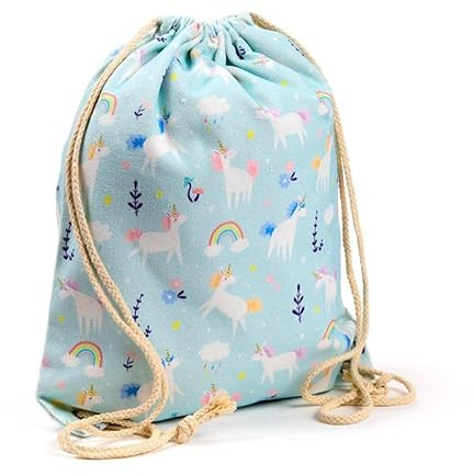 Grupo Darik Mochila saco infantil 40x30 cm – Bolsa cuerdas unicornio para niña – Mochila gimnasio, colegio, guardería y excursiones – Loneta gruesa resistente (UNICORNIO)