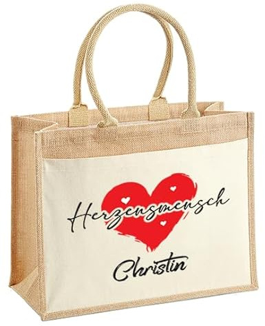 LIEBTASTISCH - Nachhaltige Jutetasche - Herzensmensch mit Wunschnamen - Personalisierung- hochwertig - Einkaufstasche - Geschenkidee - Geschenk für Freundin, Kollegin