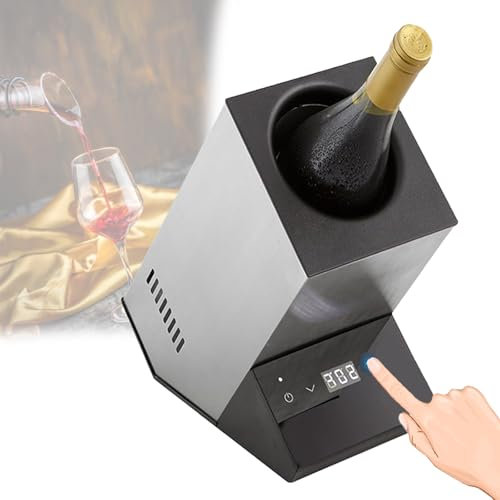 Quixnova Enfriador de Vino eléctrico, Cubo para Vino Tinto y Blanco o un Poco de champán, Enfriador de Vino para una Sola Botella, bodegas de Vino portátiles, Enfriador de Vino sin Hielo,Silver