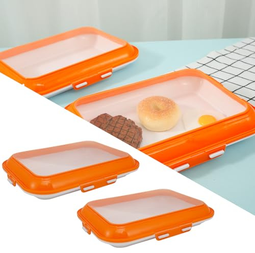 2 bandejas de conservación de alimentos, contenedor de almacenamiento de alimentos con tapa elástica reversible, bandejas de almacenamiento de alimentos al vacío, bandeja apilable de almacenamiento de