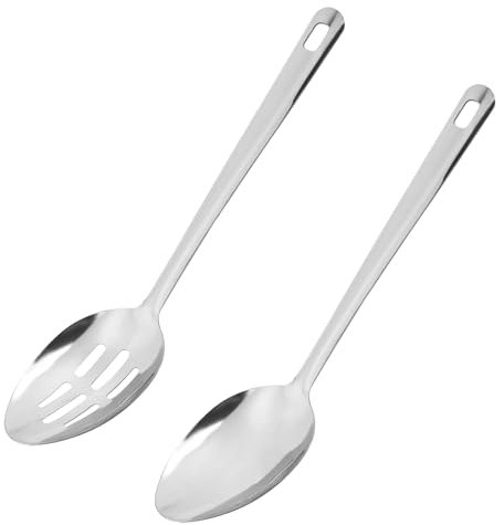 DAWRIS 12-Inch Long Handled Stainless Steel Serving Spoon With Slots for Kitchen and Parties