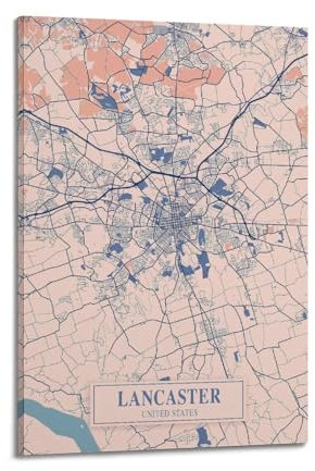 qiyan Poster decorativo da parete con mappa dell'Europa, Regno Unito, Lancaster, stampa artistica su tela, stile moderno, per camera da letto, 50 x 75 cm