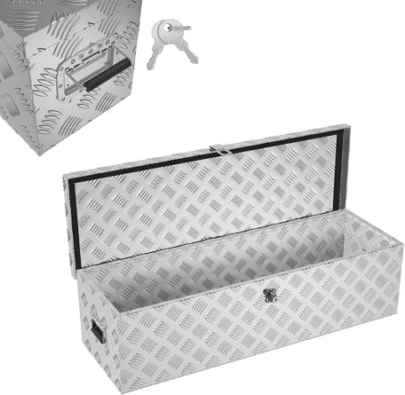 Froadp Aluminium Kiste mit Deckel, 990x330x254 mm Alubox Werkzeugkiste abschließbar, wasserdichte Alu Transportbox für Werkzeuge, Camping & Aufbewahrung (Silber)