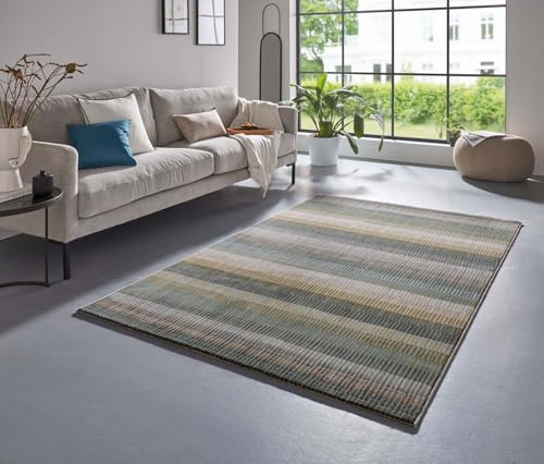 Taracarpet Moderner kurzflor Designer Teppich Gemustert in Luxus Qualität fürs Wohnzimmer, Schlafzimmer und Esszimmer blau grün gelb gestreift bunt 80x150 cm