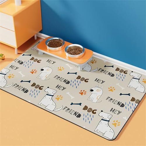 Mateju Napfunterlage Hund Katzen, Friend Drucken Futtermatte Hunde rutschfest Saugfähig Schnelltrocknend Futtermatte Matte, Napfunterlage Katze Hundenapf Unterlage (Beige,60x90cm)