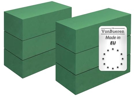 VonBueren 6X Steckschaum für Blumen nass, Blumensteckschaum, Steckmasse | Je ca. 23 x 11 x 7,5 cm, Steckmasse für Kunstblumen und Frischblumen, Steckschwamm und Steckmoos, Made in EU