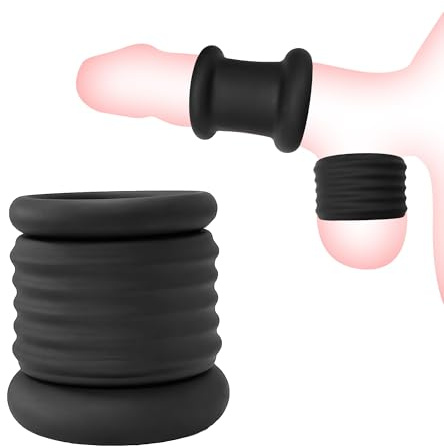 Bewish Silikon Hodensack Rückhaltemanschette Ballstretcher superelastischer weicher Gummiverschlussring Penisring Cock Ring Penis-Übungsmanschette langlebiges Sexspielzeug 2 in 1 Schwarz gerade