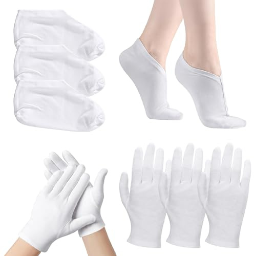 GMHLLES 6 Pairs Moisturising Gloves Socks Set, Foot Moisturiser Socks, Reusable Hand Gloves Moisturising for Overnight, Repair of Dry Hands and Feet Rough Cracked Skin