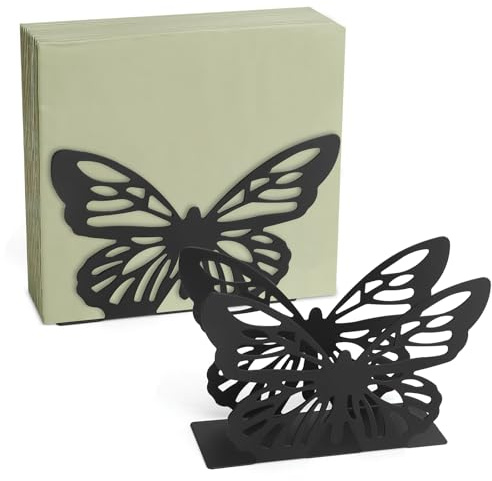 HENGBIRD 2 servilleteros de mariposa negra, servilletero, dispensador de servilleteros de acero inoxidable, soporte para servilletero, apto para cocina, salón, comedor