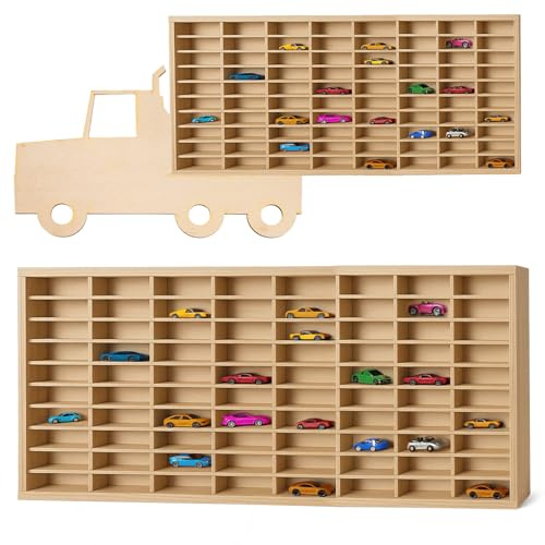 Holz Wandregal für Spielzeugautos TIR – 80 Fächer Organizer aus Sperrholz für Kinderzimmer & Sammler – KRUZZEL