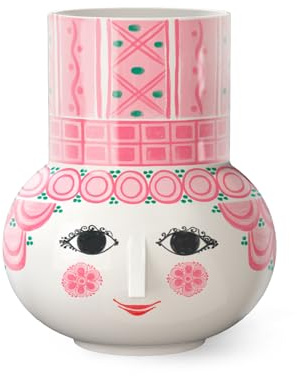 BJÖRN WIINBLAD Olga Vase Keramik pink glasiert Ø ca 15 cm Höhe 15 cm, dekorative Blumenvase mit Gesicht Design, skandinavisches Wohnaccessoire