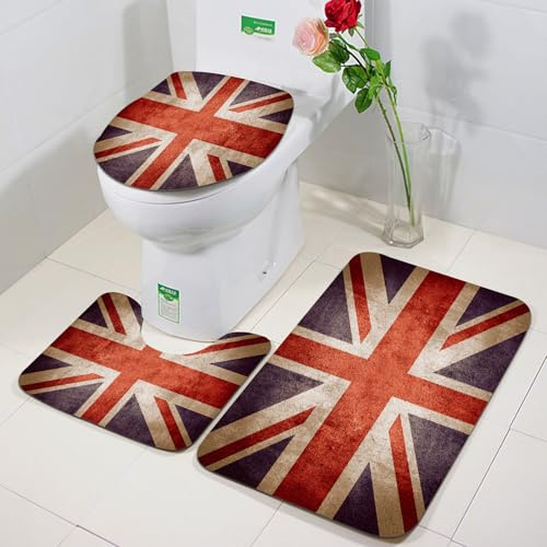 FEHWI Badezimmerteppich 3 Teil Mikrofaser -Saugbad Teppichpolster für Dusche,Badewanne und Toilette,Maschine waschbar,Retro Union Jack, britische Flagge ersetzt Union Jack, ikonischer Union Jack mit