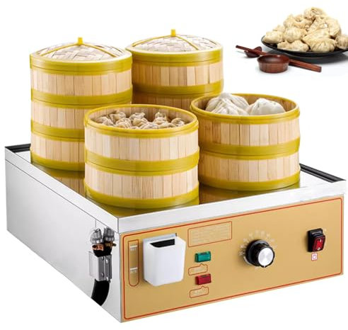 Vaporera EléCtrica para Cocinar, MáQuina para Bollos Al Vapor 4 Orificios, Vaporera EléCtrica Comercial, Temperatura 30-110°C, Suministro Agua Independiente con Alarma EbullicióN En Seco,4 Holes