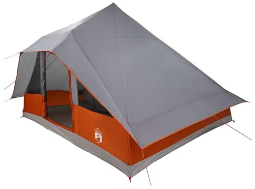 vidaXL Tente Tipi avec Toit Gris et Orange 364 x 281 x 257 cm Taffetas, Tente de Jardin et terrasse, abri Moderne pour la Famille, tipi spacieux, Base de Camping écolo