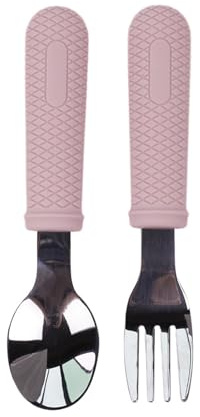 Baby-Besteck in Lebensmittelqualität, Kinderbesteck Löffel, Gabel mit Silikonhalt, Esslernbesteck Kleinkind-Utensilien