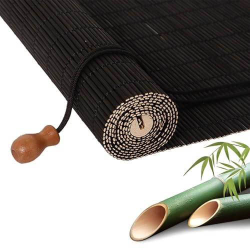 Generisch Natur Bambus Rollo Outdoor, Bambusrollo, Büro Seitenzug Fensterrollo, 40-200cm Breit Raffrollo Jalousien für Terrasse Balkon Fenster Sonnenschutz 60% Blackout(Coarse Black,W40 x H50cm)