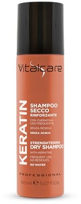 VITALCARE Shampoo Secco Keratin 150ml, Deterge e Rinforza i Capelli, Senza Acqua, Profumo Fresco