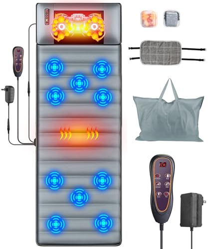 TeqHome Full Body Massage Mat with Heat & Movable Shiatsu Neck Back Massager Pillow, Upgraded Massage Mattress Pad with 10 Vibration Motors,9 Massaging Mode,2 Heating Pad,for Back Neck Leg Pain Relief