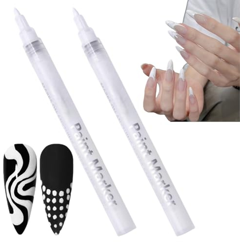 2PCS Quick Dry Fine Tips Nail Art Pens,White Nail Polish Pens,Nail Art Pens for DIY Nail Decoration,Perfect for Line Pattern Design,Perfect for Any Occasion,Convenient and Compact Design,White