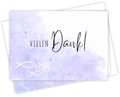 møij 12x DANKEKARTEN + Umschläge zur Konfirmation/Kommunion, DIN A6, zum Ausfüllen für Mädchen und Jungen (Lila)