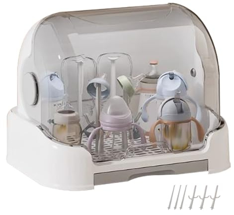 Baby Bottle Organizer,Large Storage Box with Drying Rack for Baby Bottle | Dustproof Case Portable Container for Cabinet Countertop Dish Pacifier Teether Travel Feeding Cutlery Cup