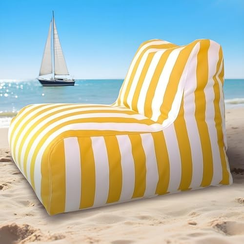 Pouf gonfiabile per piscina, grande pouf galleggiante a righe, comodo, per esterni e interni, perfetto per spiaggia, patio e relax a bordo piscina