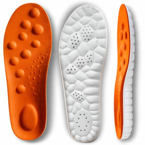 Memory Foam Thermal Insoles, Planter Fasciitis Insoles for Flat Feet High Arch Foot Support Knee Pain Back Pain Fallen Arches Orthopedic Gel Insole for Men and Women (Orange, Medium (EU 41-42))