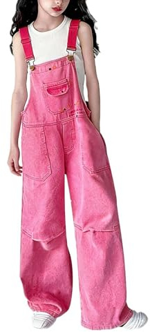 Girls Pink Denim Overalls Baggy Jean Jumpsuits Teens Wide Leg y2k Jeans Adjustable Straps Sleeveless Dungarees Kids Vintage Cute Streetwear Fashion Clothes