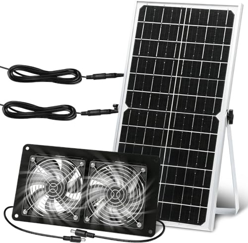 Pengrity Solar Ventilator Gewächshaus, 16W Solarventilator Wasserdicht mit Unterstützung, Dual Ventilator Solar, Solar Lüfter für Kleine Hühnerställe, Schuppen, Ansaug- oder Abluft