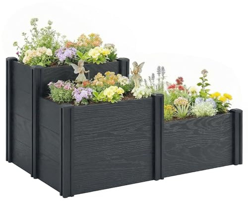 Outsunny Jardinière surélevée 3 Niveaux 120 x 80 x 64 cm Effet Bois Gris