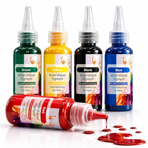 Qibivfo 5×50ml Farbpigmente für Gießpulver – Hochkonzentrierte, wasserbasierte Flüssigfarben für Gips, Beton & Zement, Mischbar, Ideal für kreative Bastelarbeiten