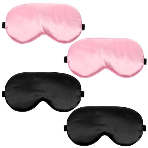 4 stycken sovögonmasker för män kvinnor sidensovmask justerbar ögonmask med elastiskt band ljusblockerande sovögonmask för yoga resor (svart, mörkrosa)