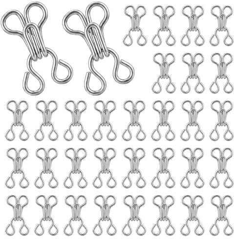 Yuomeaz 150 Sets Hook and Eye Fastenings for Clothes, Bra Hooks, Metal Hooks and Eyes for Sewing Clothes Trousers