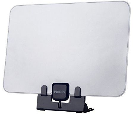 PHILIPS Antena de TV- Antena Amplficadora de Señal Interior, Recepción Multidireccional 48 db, 4G/gsm, Fácil Instalación, con Filtro de Reducción de Ruido, Diseño Plano. (Color Negro, Gris)