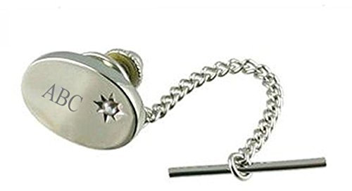 Plata Pin de corbata Tack blanco claro cristal grabado personalizado en caja