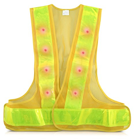 kwmobile LED Light Safety Vest - High Visibility Waistcoat Traffic Outdoor Night Warning Reflector Clothing with Reflective Stripes and 16 LED Lights