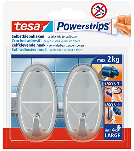 tesa Powerstrips Hooks Large OVAL Chrome
