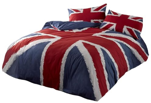 Rock N Roll Doppelbettbezug Funky Union Jack, Bettwäsche-Set, Baumwolle und Polyester, Mehrfarbig, Einzelbett